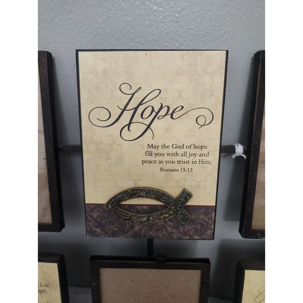 Religious Faith Hope Love Multi Photo Collage Wall Frame Metal Scripture Decor